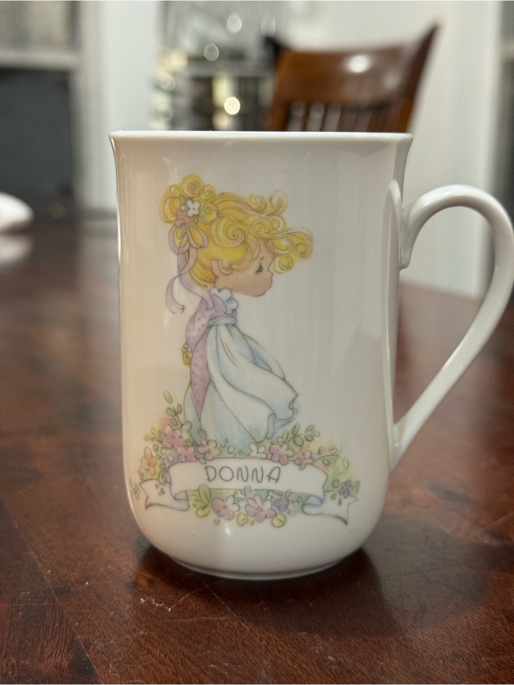 Precious Moments White Porcelain 'Donna' Mug with Pastel Accents Vintage 1989